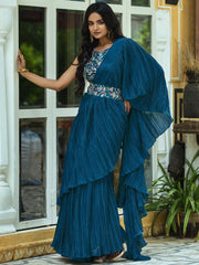Boutique style  half crush palette designer navy blue colour saree
