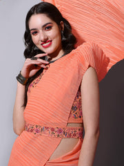 Half crush pleated saree with beautiful thread sequence work saree