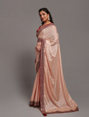 Beautiful lace border designer peach saree with sequence embroidery work blouse
