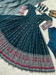 Ocean colour  sequence embroidery work designer anarkali suit