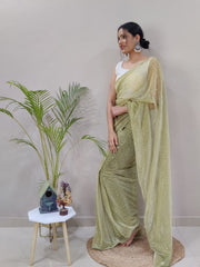Imported netting plated sequence mehendi green saree