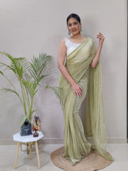 Imported netting plated sequence mehendi green saree