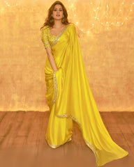 new designer yellow saree