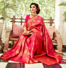 Red Soft handloom weaving Silk Saree