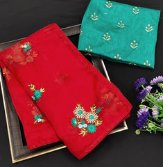 Embroidery bead & Thread work organza saree