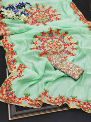 Thai organza Aari Embroidery work saree