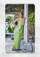 Soft Linen with foil printed blouse Saree