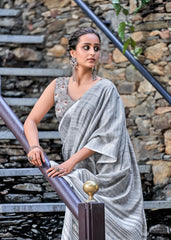 Soft Linen with foil printed blouse Saree