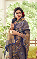 Blue Soft handloom weaving Silk Saree