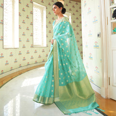 Pure modal weaving pista green silk saree