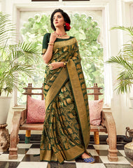 Green Soft handloom weaving Silk Saree