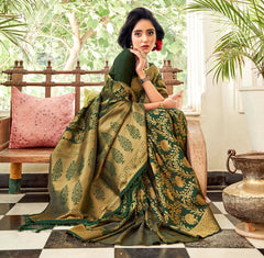 Green Soft handloom weaving Silk Saree