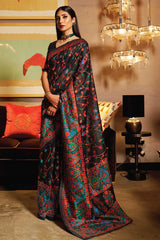 Piano Black Khyber Silk Saree with blouse