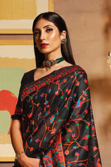 Piano Black Khyber Silk Saree with blouse