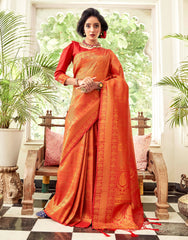 Orange Soft handloom weaving Silk Saree