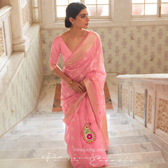 Pure modal weaving baby pink colour silk saree