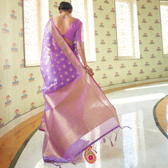 Pure modal weaving lilac colour silk saree