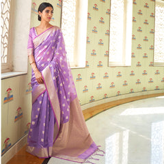 Pure modal weaving lilac colour silk saree