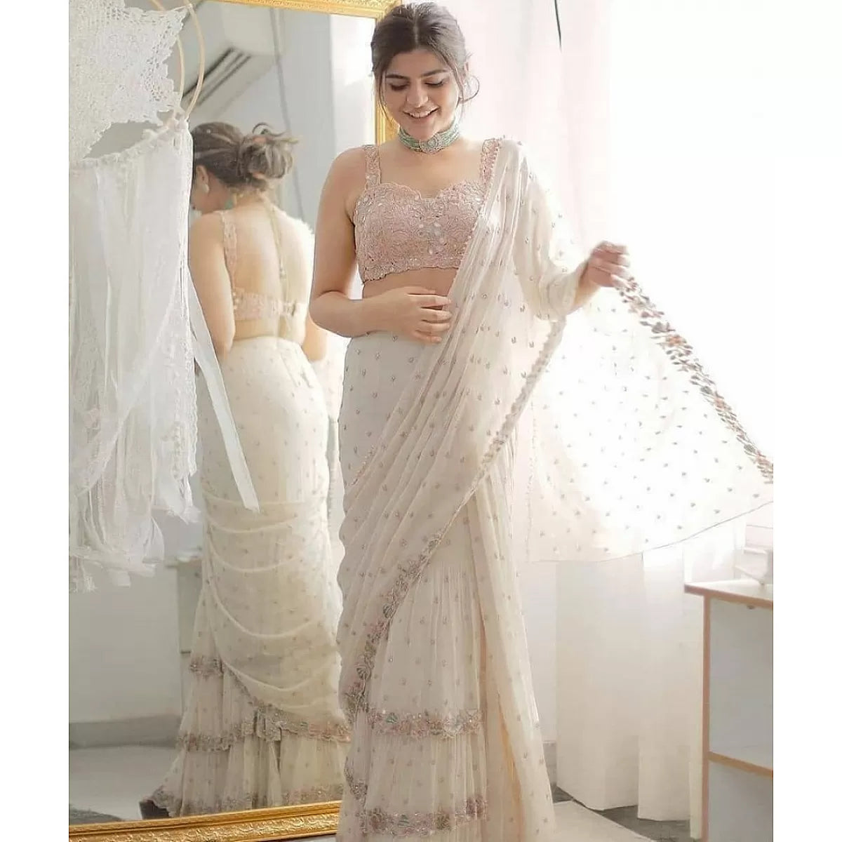 Frill saree party wear sales