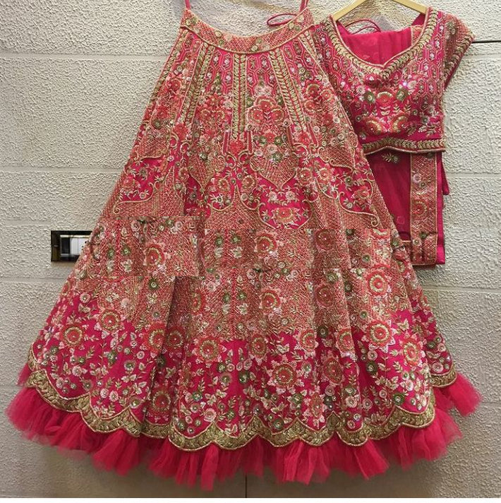 Gajri colour bridal shop lehenga