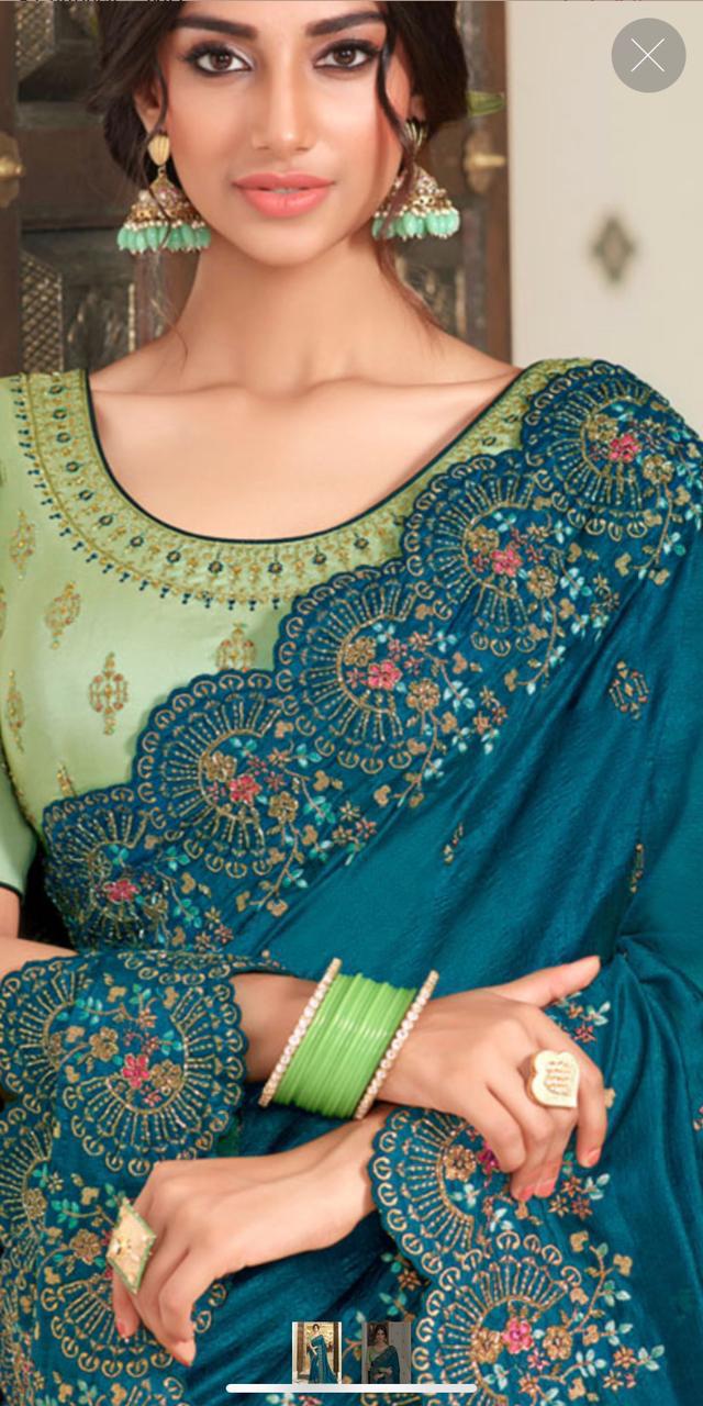 Vichitra silk Embroidery Saree