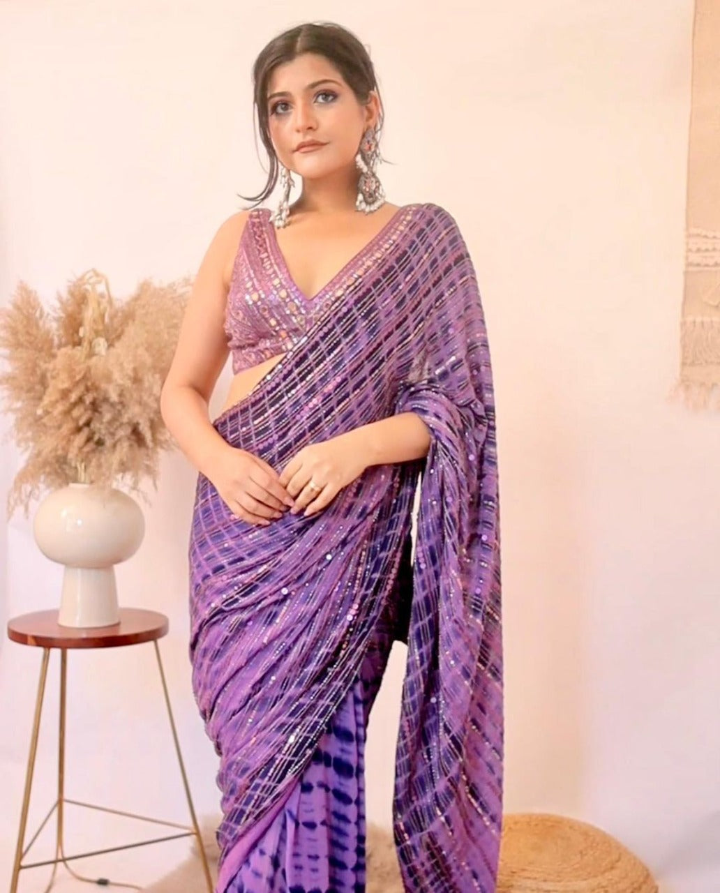 Georgette with double sequence saree