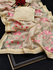 Khadi organza with Embroidery thread work saree