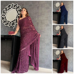 New party wear  sequence with embroidered work saree