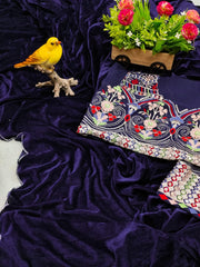 Viscose velvet embroidery work saree