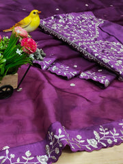 Beautiful Flower Design Khadi Organza saree
