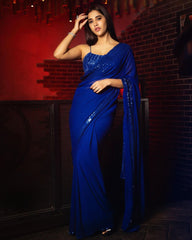 Royal Blue Colour fancy sequence work saree