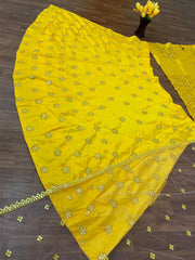 Yellow Colour Embroidered Attractive Party Wear Silk Lehenga choli