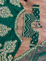 Green colour Embroidered Attractive Party Wear Silk Lehenga choli