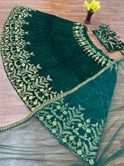 Green velvet Colour Embroidered Attractive Party Wear Velvet Lehenga choli