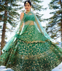 Green Colour Embroidered Attractive Party Wear Net Lehenga choli