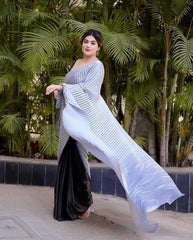 New designer pleated satin saree