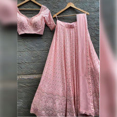 Pale pink Colour Embroidered Attractive Party Wear Silk Lehenga choli