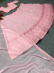Pale pink Colour Embroidered Attractive Party Wear Silk Lehenga choli