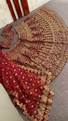 Maroon colour beautiful bridal velvet lehenga choli