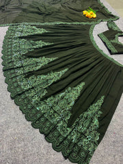 Dark green colour designer embroidery work silk lehenga choli