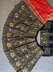 Designer black colour velvet embroidery work lehenga choli
