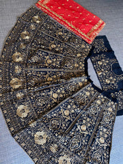 Designer black colour velvet embroidery work lehenga choli