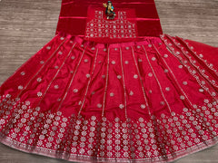 Fancy red heavy sequence and embroidery work net lehenga choli
