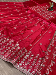 Fancy red heavy sequence and embroidery work net lehenga choli