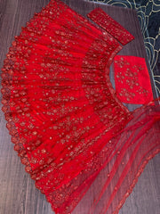 Red colour designer wedding wear sequence work lehenga choli