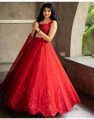 New designer bridal wear sequence work red lehenga choli