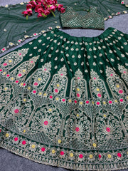 Green colour  embroidery work silk lehenga choli