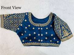 Heavy embroidery and zari work silk blouse