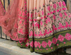Chikoo pink colour sequence embroidery work silk lehenga choli