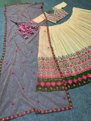 Chikoo pink colour sequence embroidery work silk lehenga choli